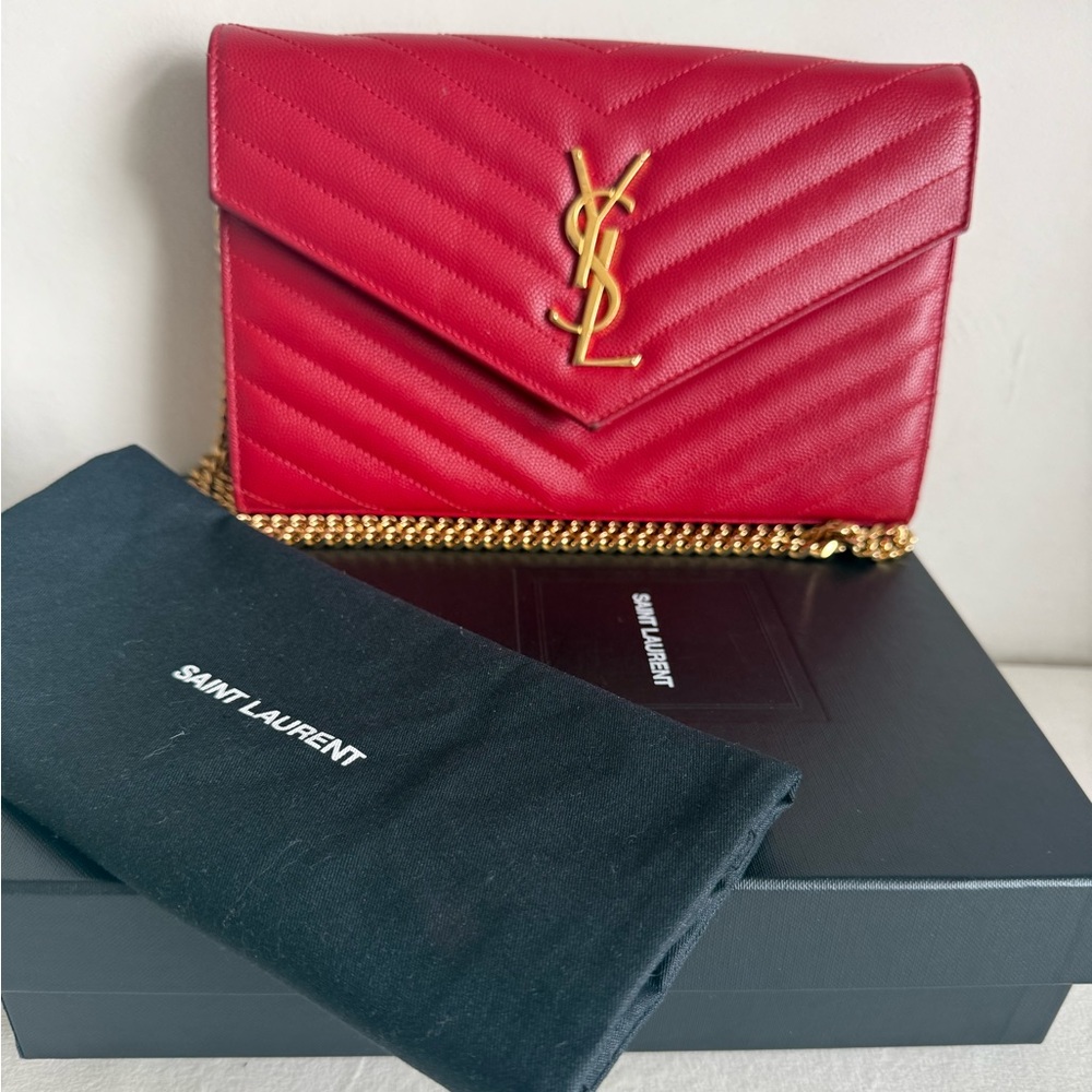 Saint Laurent Monogram Matelasse Leather Wallet-On-Chain